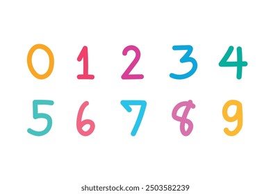 Set of number 1-9 hand drawn. Vector illustration isolated on white background