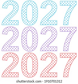 A set of number 2027,  the year of the lord’s with polka dots pattern inside the number. Concept about anniversaries, yearly, celebrating and etc.