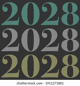 A set of number 2028,  the year of the lord’s with strips pattern pattern inside the number. Concept about anniversaries, yearly, celebrating and etc.