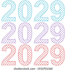 A set of number 2029,  the year of the lord’s with polka dots pattern inside the number. Concept about anniversaries, yearly, celebrating and etc.