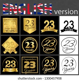 Set of number 23 years (twenty-three years) celebration. Anniversary golden number template elements for your birthday party