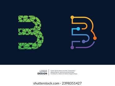 Set of Number 3 logo design for digital technology symbol.