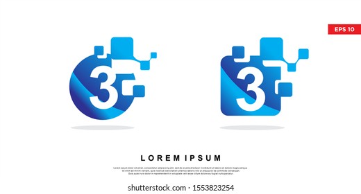 set of number 3 technology logo. modern icon, template design