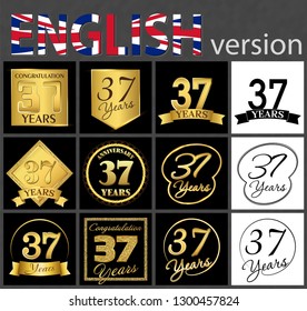 Set of number 37 years (thirty-seven years) celebration. Anniversary golden number template elements for your birthday party