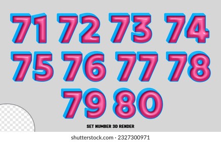 SET NUMBER 3D BLUE PINK GLOSSY COLOR