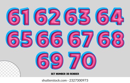 SET NUMBER 3D BLUE PINK GLOSSY COLOR