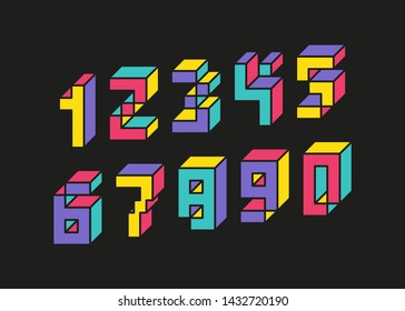 set of number 3d bold color style modern typography for animation, t shirt, racing, game, poster, birthday, decoration, promotion, sale banner, printing on fabric. Cool font. vector 10 eps