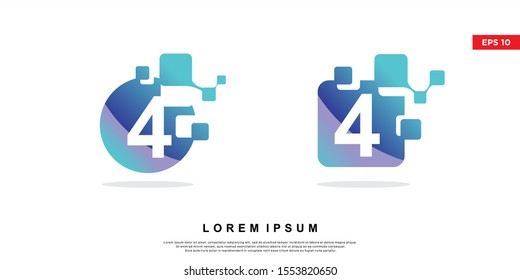 set of number 4 technology logo. modern icon, template design