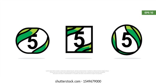 set of number 5 inside frame leaf logo. modern icon, template design