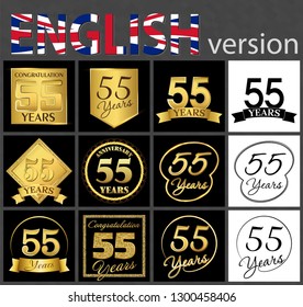 Set of number 55 years (fifty-five years) celebration. Anniversary golden number template elements for your birthday party