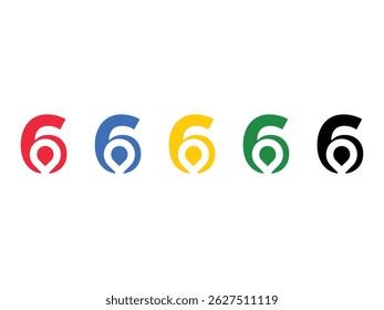 set of number 6 position pointer symbol icon design vector isolated transparent background