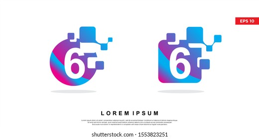 set of number 6 technology logo. modern icon, template design