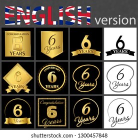 Set of number 6 years (six years) celebration. Anniversary golden number template elements for your birthday party
