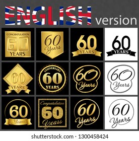 Set of number 60 years (sixty years) celebration. Anniversary golden number template elements for your birthday party