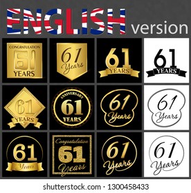 Set of number 61 years (sixty-one years) celebration. Anniversary golden number template elements for your birthday party