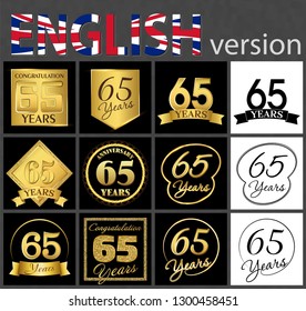 Set of number 65 years (sixty-five years) celebration. Anniversary golden number template elements for your birthday party