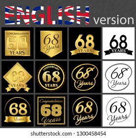 Set of number 68 years (sixty-eight years) celebration. Anniversary golden number template elements for your birthday party