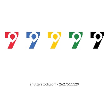 set of number 7 position pointer symbol icon design vector isolated transparent background