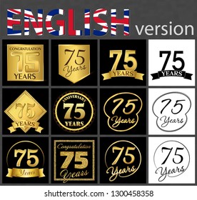 Set of number 75 years (seventy-five years) celebration. Anniversary golden number template elements for your birthday party