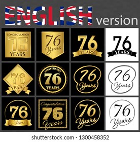 Set of number 76 years (seventy-six years) celebration. Anniversary golden number template elements for your birthday party