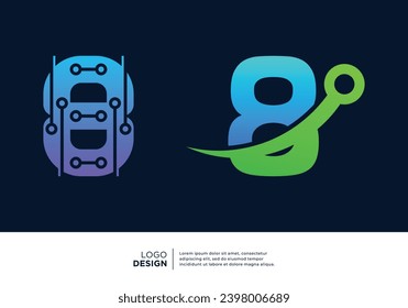 Set of Number 8 digital data connection logo design.