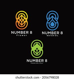 set of number 8 eight leaf ,water oil, flower logo icon design for company and business. Suitable for a logotype on a brown background.		