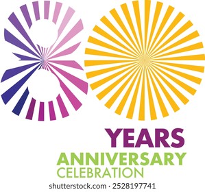 set of number 80 years anniversary celebration logo style in purple color with orange circle shape, isolated on white background.