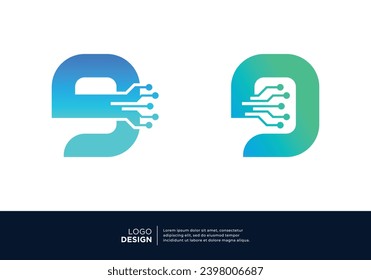 Set of Number 9 logo design for digital technology symbol.
