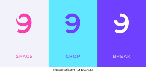 Set of number 9 minimal logo icon design template elements