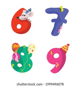 set of number birthday flat design vector illustration with different color choice.