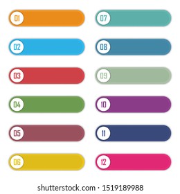 Set of number bullet point 1 to 12. Infographic elements template. Vector illustration