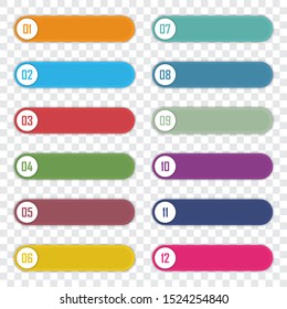 Set of number bullet point 1 to 12. Infographic elements template. Vector illustration