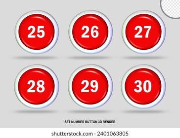 set number button red white color 3D 
