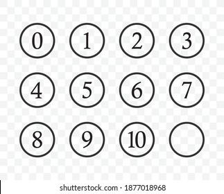 Set of number in circle flat design style isolated vector illustration on transparent background.