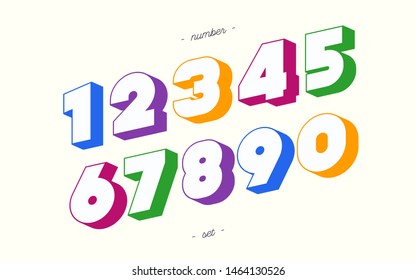 Set of number color bold style trendy typography for poster, birthday, animation, t shirt, racing, game, decoration, promotion, sale banner, printing on fabric. Cool font. vector 10 eps