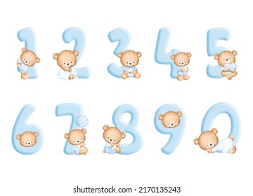 Set of Number and cute baby bear 