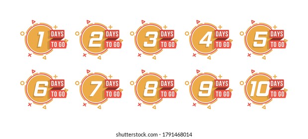 Set of number days to go countdown. Countdown 1 to 10, days left label or emblem can be used for promotion, sale, landing page, template, ui, web, mobile app, poster, banner, flyer. Vector.