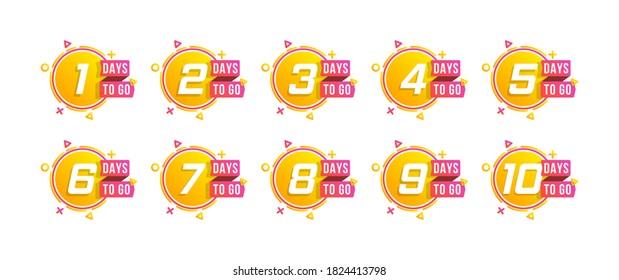 Set of number days to go countdown. Countdown 1 to 10, days left label or emblem can be used for promotion, sale, landing page, template, ui, web, mobile app, poster, banner, flyer. Vector.