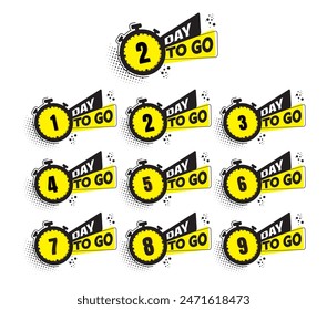 Set of number days to go countdown. countdown 1 to 10, days left label