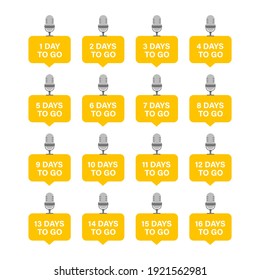Set of number days to go with microphone on white background. Vector illustration template. Can be use for promotion, sale, landing page, template, poster, banner.