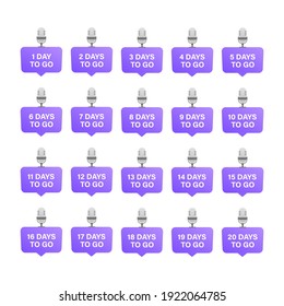 Set of number days to go with microphone on white background. Vector illustration template. Can be use for promotion, sale, landing page, template, poster, banner.