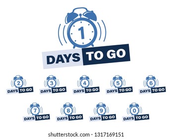 Set of number of days to go sticker design. Time icon. Number 0 to 9