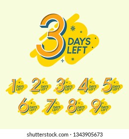 Set Of Number Days Left Countdown Template For Promotion, Sale, Poster, Banner, Flyer. Vector Illustration