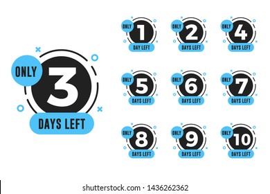 Set of number days left countdown for promotional banner