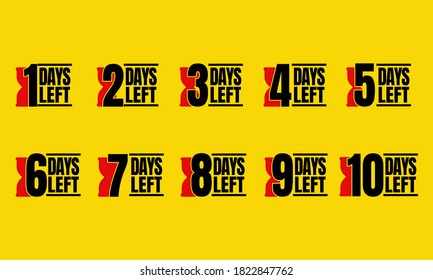Set of number days left countdown banner template for offer promotion and sale. vector illustration on yellow background.