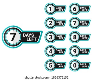Set of number days left countdown for sale or promotion. Illustration vector