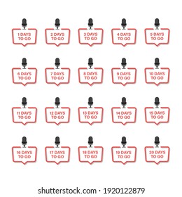 Set of number days left countdown on white background. Vector illustration template. Can be use for promotion, sale, landing page, template, poster, banner.