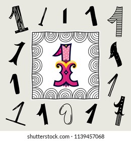 Set of number in different style. Freehand drawing. Can be used for scrapbook, postcards, etc.