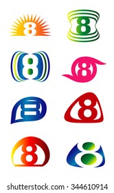Set of Number eight 8 logo icon template elements set
