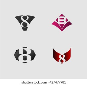 Set of Number eight 8 logo icon template elements set
